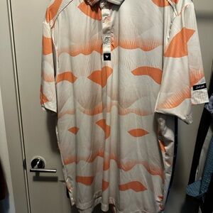Bad Birdie Orange and Cream Casual Button Down Shirt